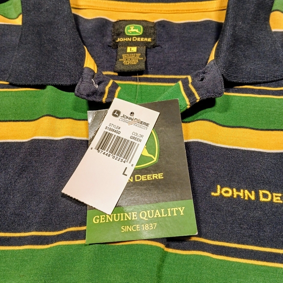Men's John Deere Size Large Yellow & Green NWT Striped Polo Shirt - Picture 3 of 6